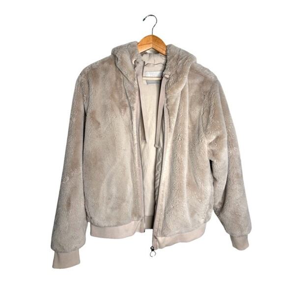 Athleta Faux Fur Jacket Ritual Size Large Cream Champagne Cotton Full Zip - Picture 4 of 14